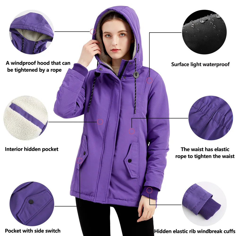 2021 Autumn Winter New Warm Cotton-padded Jacket Women's Warmth Plus Velvet Coat Thick Female Outerwear Casual Hooded Jacket