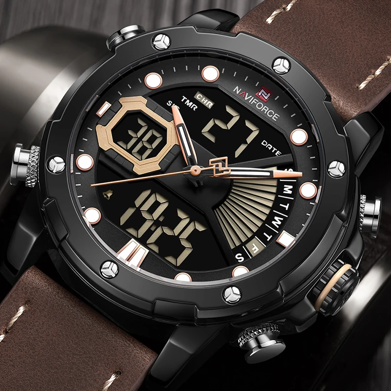 Часы наручные NAVIFORCE Мужские кварцевые цифровые спортивные модные