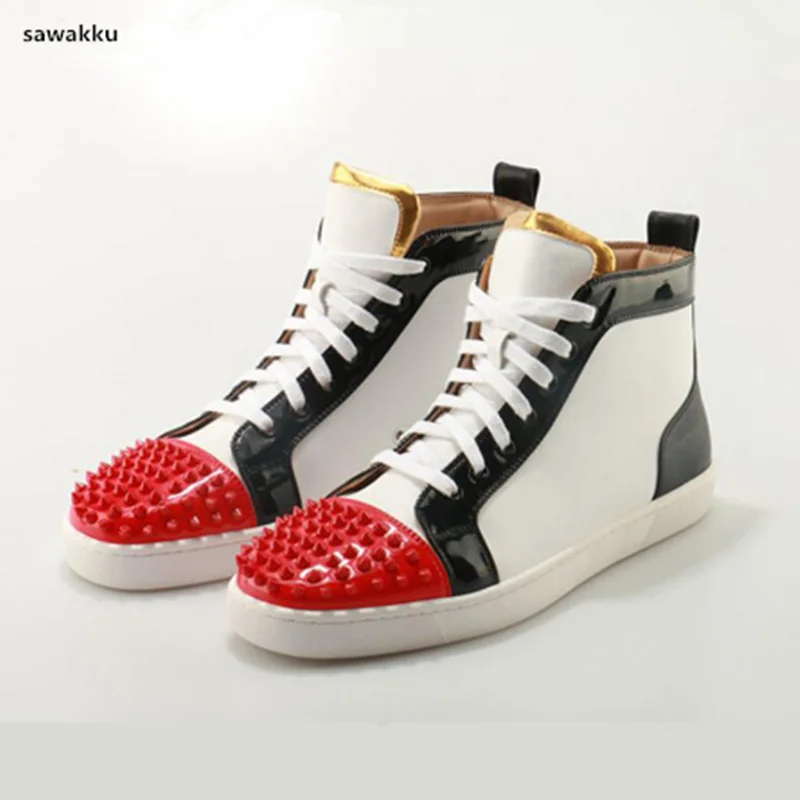 Модные мужские повседневные Роскошные красные туфли балетки с заклепками дно