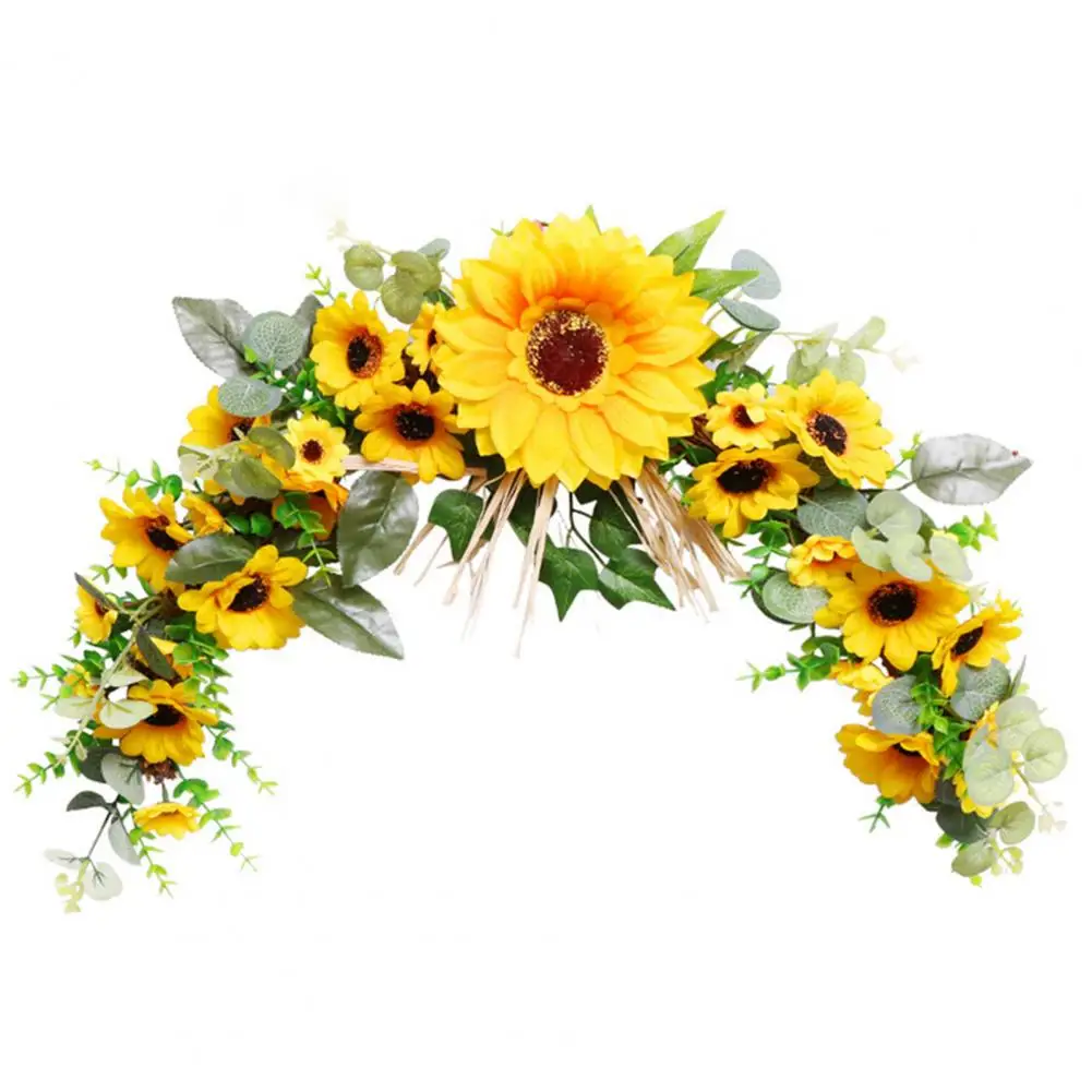 

Hand Rattan Simulated Wreath Pendent Sunflower Design Artificial Faux Silk Flower DIY Sunflower Hanging Garland for Home