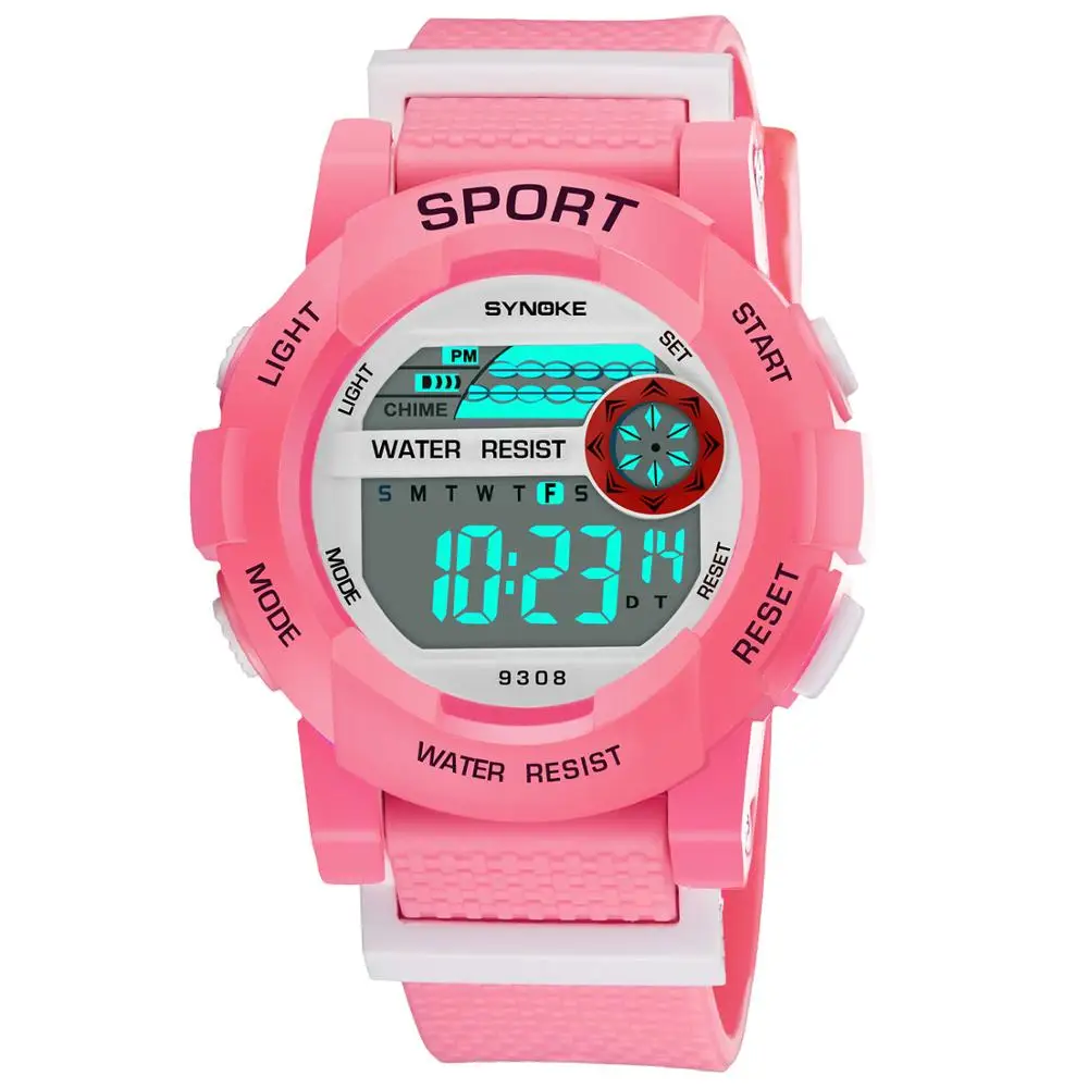 Pink SYNOKE, детские часы, светодиодный, цифровые, водонепроницаемые, детские спортивные часы, многофункциональные, электронные, для мальчиков, студентов, наручные часы - Цвет: Pink
