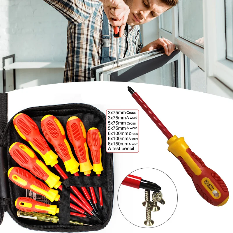 Withstand 1000V Insulated Screwdriver Set Cross Slotted Anti-skid Screw Driver Home Repair Tools