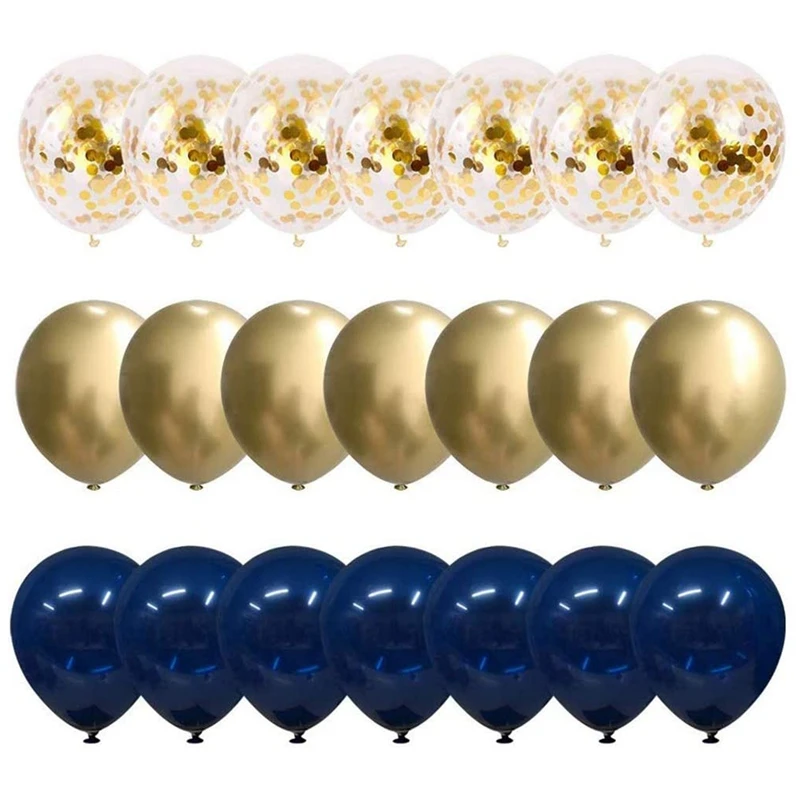 

Blue and Gold Confetti Balloon,Gold Metallic Chrome Birthday Balloons for Baby Shower Boys Outer Space Party Decor