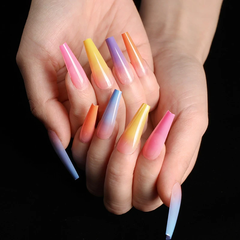 

24Pcs/Set False Nail Tips Set Full Cover Rainbow Matte Gradient Nail Tips With Designs Press On Nails Art Fake Extension Tips