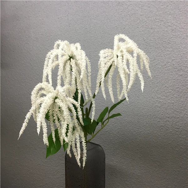 60cm 3fork Fake Astilbe Tree Branch Artificial Pine Plastic Green Plant Vine Real Touch Flower for Home Wedding Wreath Decor - Цвет: White