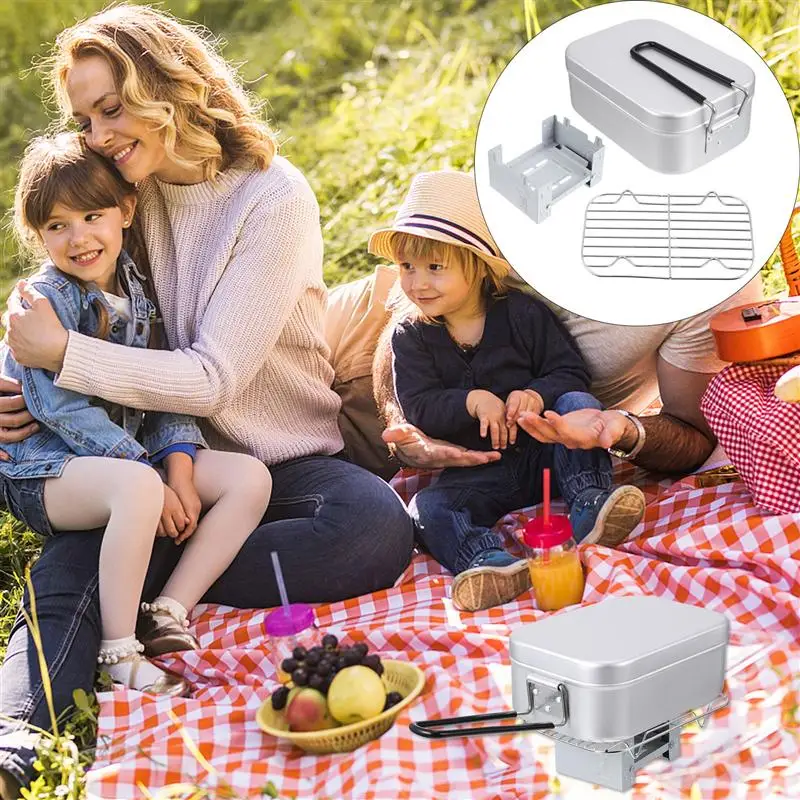 

1 Set/3pcs Outdoor Supply Camping Lunch Box Steaming Rack Folding Oven Kit