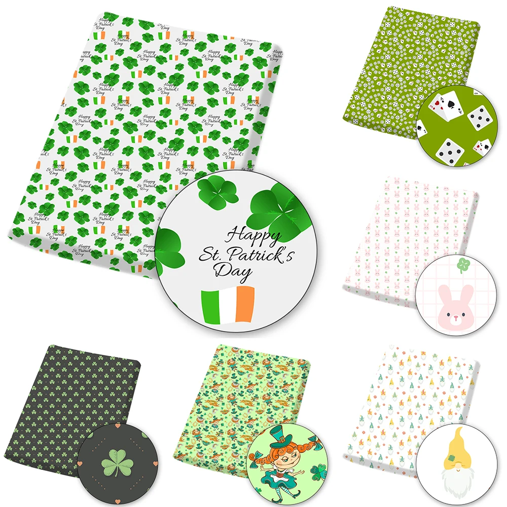 

St. Patrick's Day Patchwork Clover Printed Polyester Cotton Fabric Sewing Quilting Fabrics Needlework Material DIY Handmade