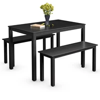 3pcs Dining Set Modern Studio Collection Table with 2 Benches Wood Legs HW66691