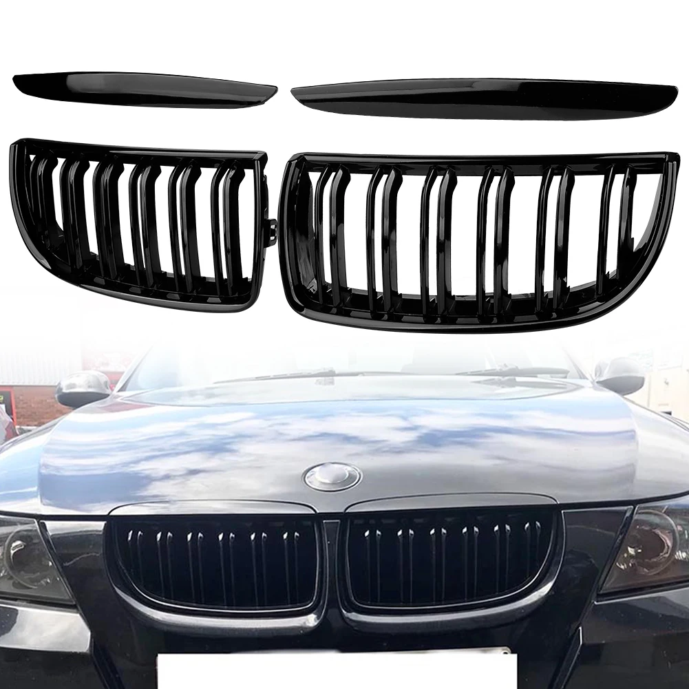 

Car Front Bumper Kidney Grilles Double Line Racing Grill Gloss Black For BMW 4 Doors E90 E91 3 Series 318 320 325 330i 2005-2008