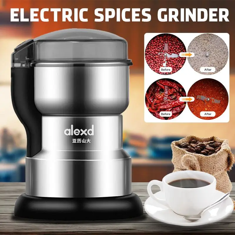

220V Stainless Steel Electric Coffee Grinder Grinding Milling Bean Nut Spice Matte Blender Mini Powder Grinder Kitchen Tools