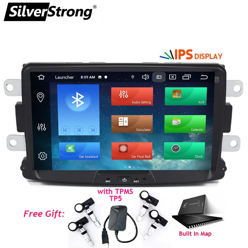 SilverStrong Android9.0 4 г 64 г 1DIN Автомобильный gps для RENAULT DUSTER LOGAN Лада XRAY символ DACIA Captur DOKKER радио Navi мультимедиа - Цвет: Duster-ZX5-64G-TPMS