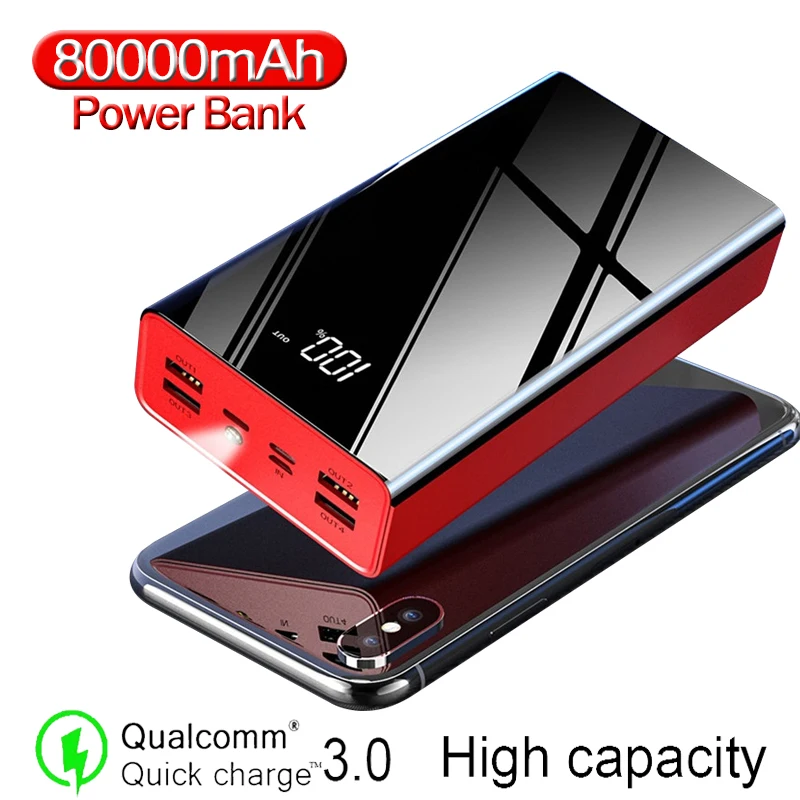 80000mAh внешний аккумулятор большой емкости LCD Внешний USB портативный мобильный