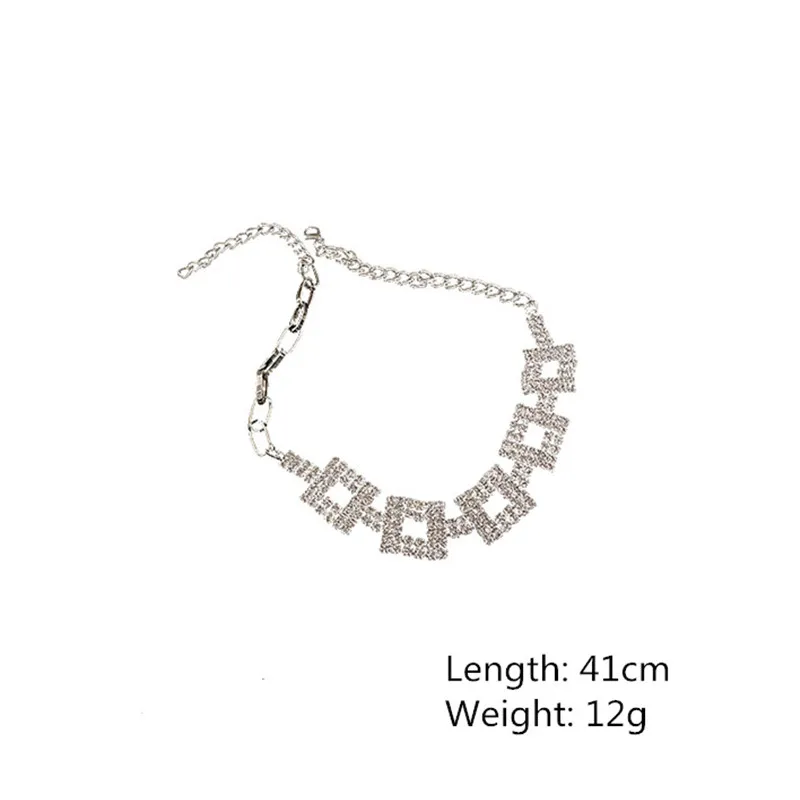 

FYUAN Square Geometric Crystal Choker Necklaces for Women Short Chain Rhinestone Necklaces Statement Jewelry Collier