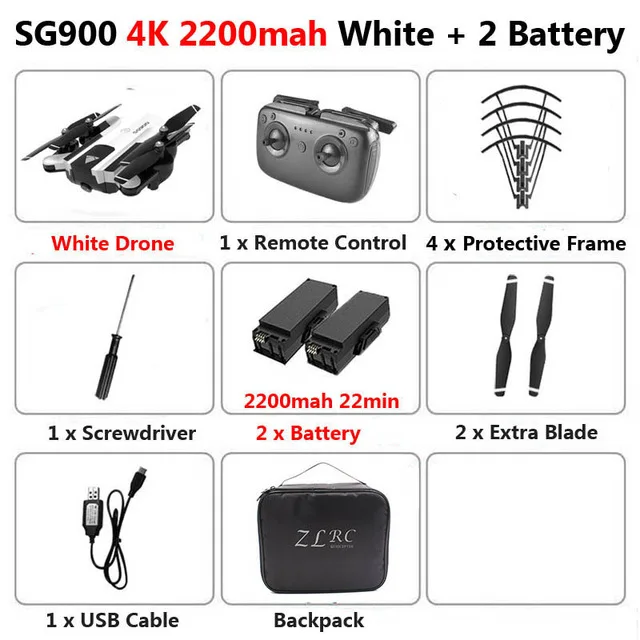 W4K2200mAh2B Bag SG900 50x Zoom RC Drone With 4K HD Camera Professional selfie FPV 22minutes long flight Quadcopter Follow Me Helicopter Toy - Цвет: W4K2200mAh2B Bag