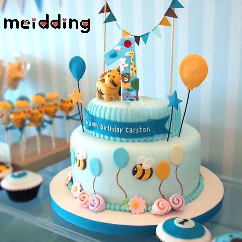 

MEIDDING Happy Birthday Jungle Safari Animal Cake Topper Birthday Party Decorations Kids Cupcake Toppers 1st Birthday Supplies