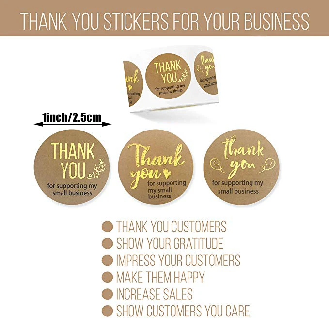 10 styles gold foil Kraft paper thank you stickers seal labels for wedding envelope handmade sticker 500 pcs/roll | Канцтовары для