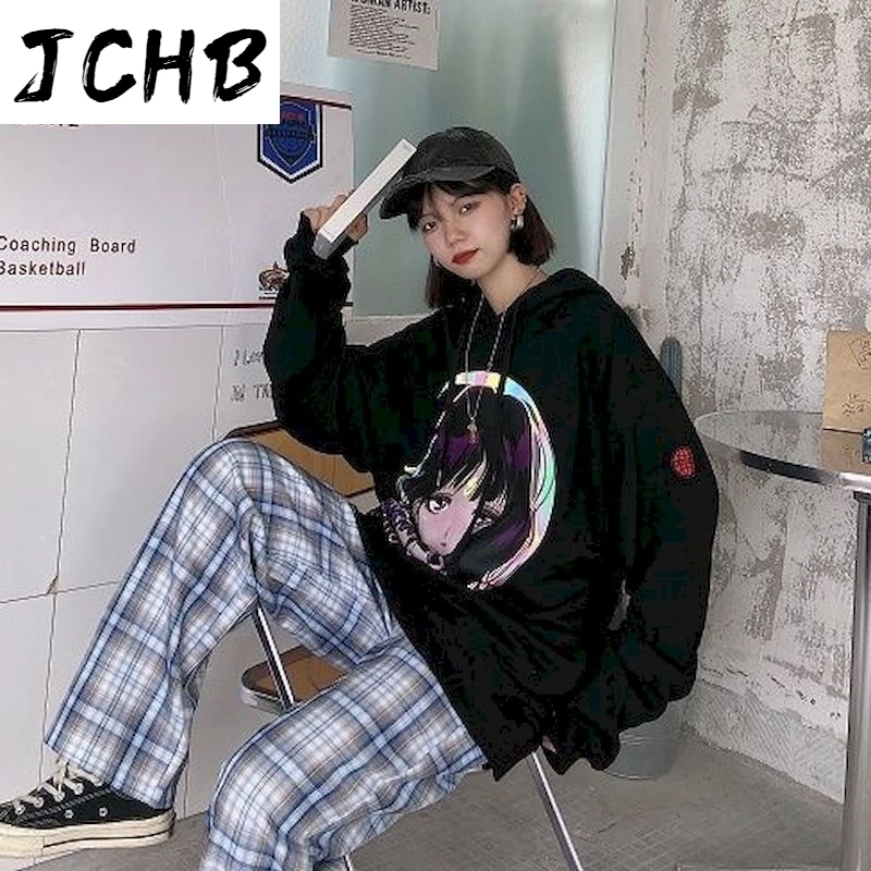 

2021 Hoodies Women Sweatshirt Comic Hooded Thin Hoodies Women Sweatshirt Student Long-sleeved Hip-hop Ins Wind Loose Lazy Hoodie