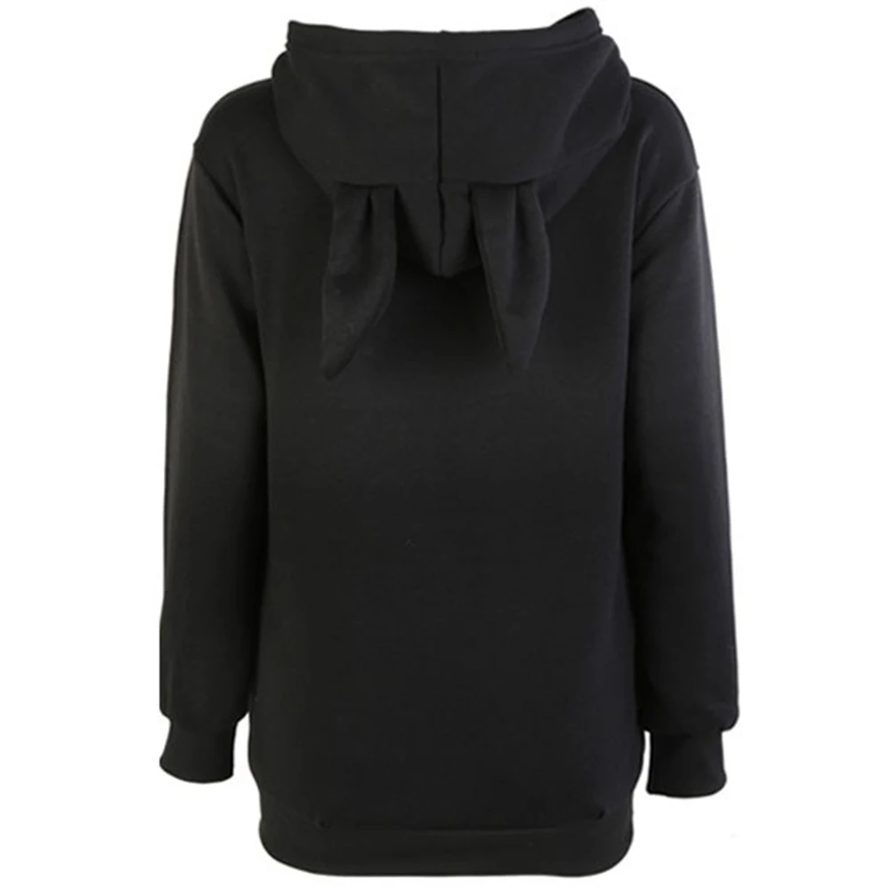 Женская толстовка с кроличьими ушками однотонная серая свободная длинными