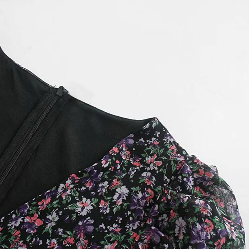 

Spring Summer Ladies Regular Full Sleeve Floral Print Elegant Fashion Dress Women 2021 New Draped V Neck Pleat Mini Dresses