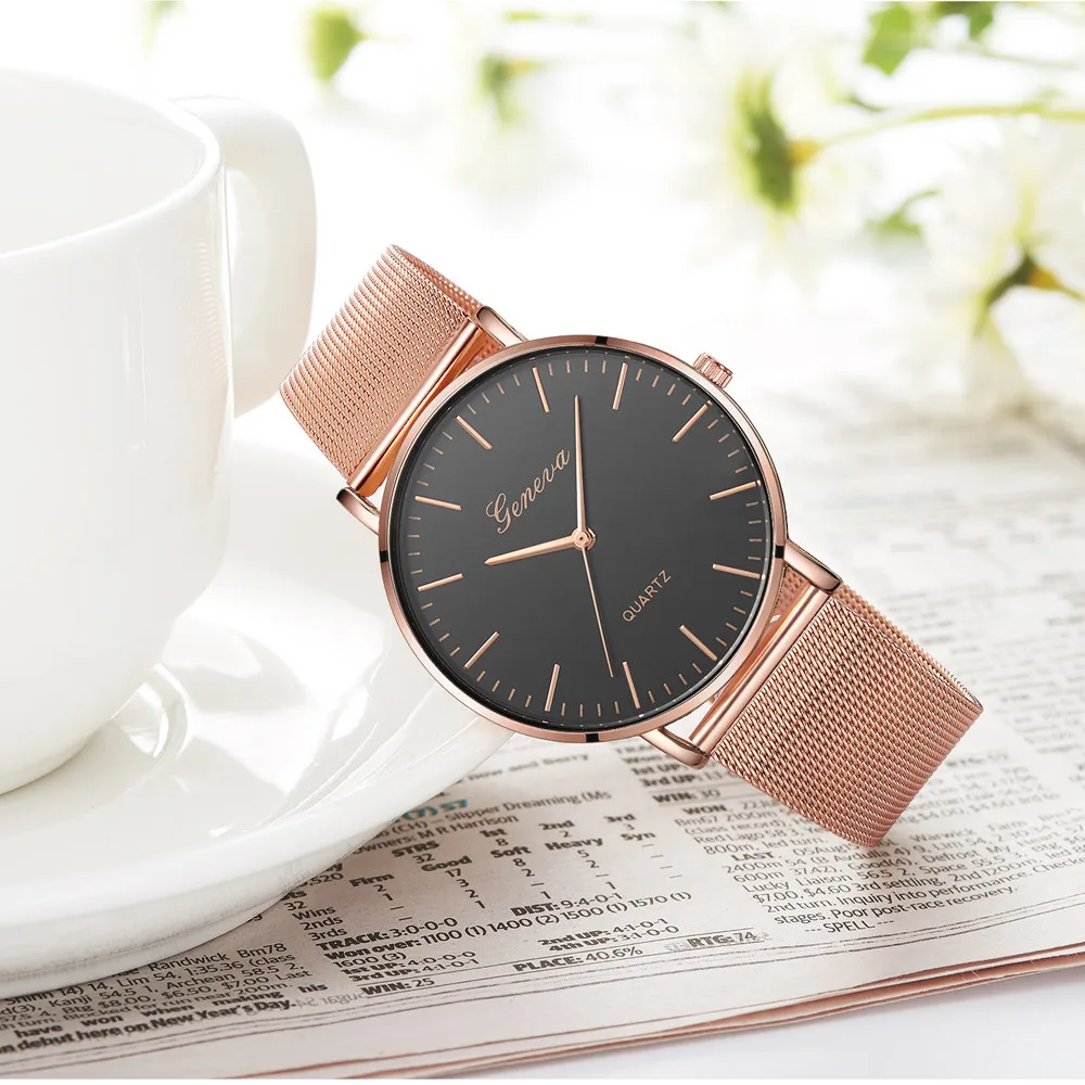 

2019 Fashion Casual Women Men watches GENEVA Womens Classic Quartz Stainless Steel Wrist Watch Bracelet Watches relogio feminino