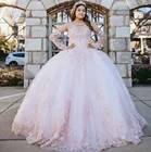 Светильник розовое платье принцессы Пышное Платье 2021 съемный рукав Appliques Бусы с низким вырезом на спине вечерние сладкий 16 платье Vestidos De 15,