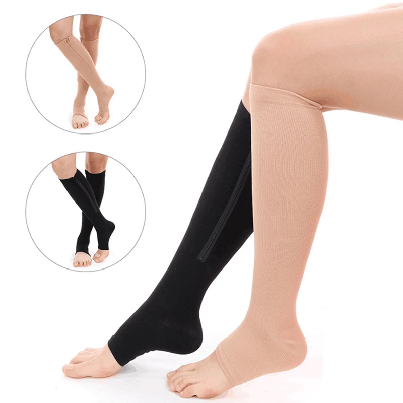 Newly Open Toe Gel Support Stockings Compression Knee High Socks with Side Zipper FDM | Женская одежда