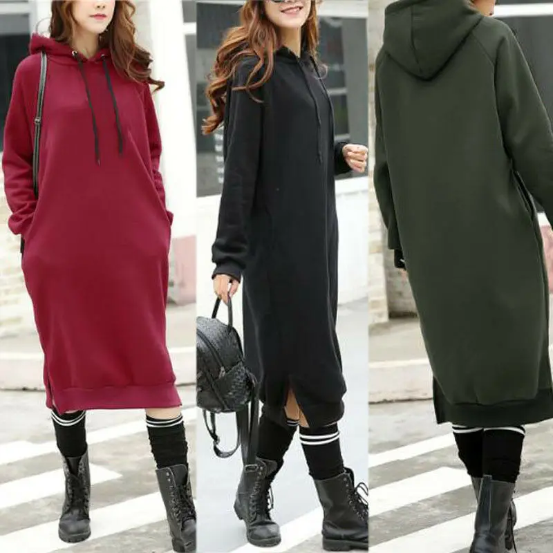 

Women Long Sleeve Sweatshirt Long Shirt Dress Casual Hoodied Hooded Dress