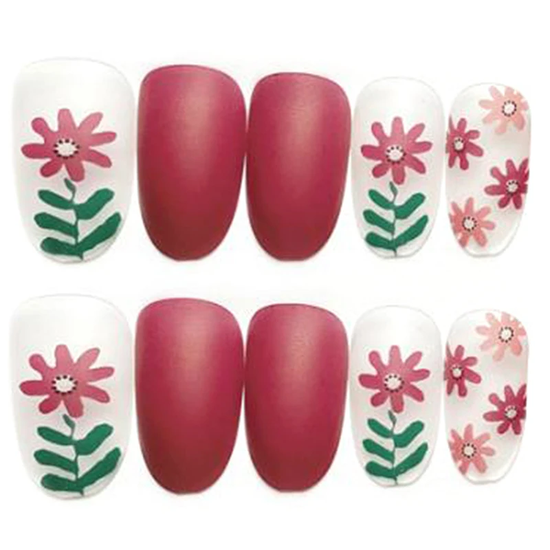 Накладные ногти 24 шт./компл. для женщин цветочный дизайн невесты искусственные с