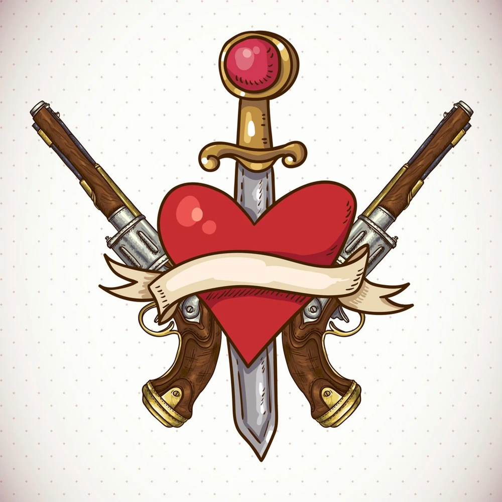 

Valentine's Day Sword Heart Gun And Ribbon Metal Craft Dies Cutting For Diy Scrapbooking Paper Stencils New Embossing Dies 2022