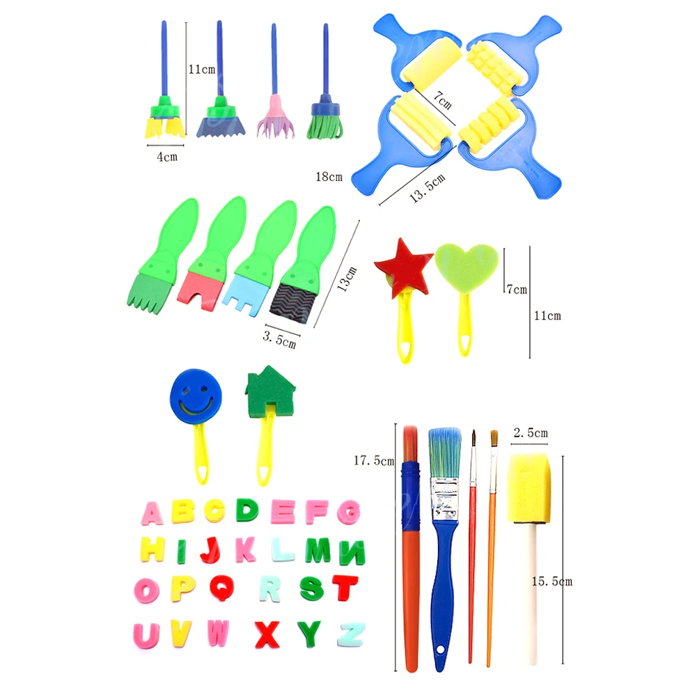 

47pcs Sponge Stamp Home For Children Drawing Tool Gift Students Pen Toy Art Painting Paint Brush Set Early Education Watercolor