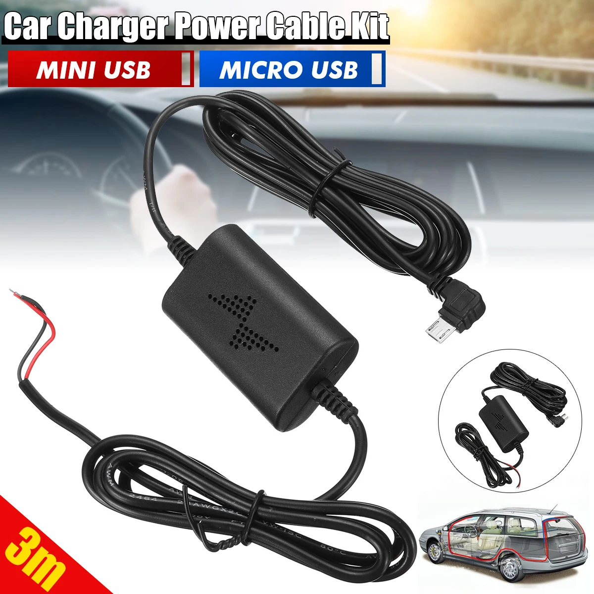 Audew DC 12V-23V Mini / Micro USB порт провод кабель Автомобильное зарядное устройство