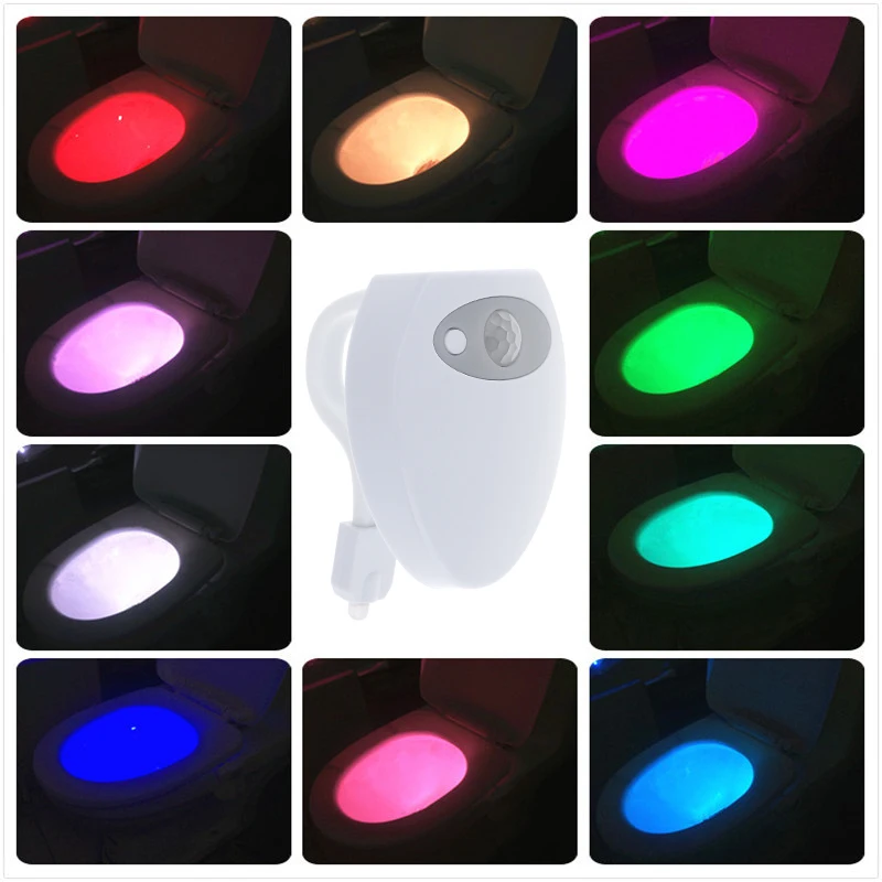 Светодиодный ночной Светильник для унитаза с датчиком движения WC светильник 8