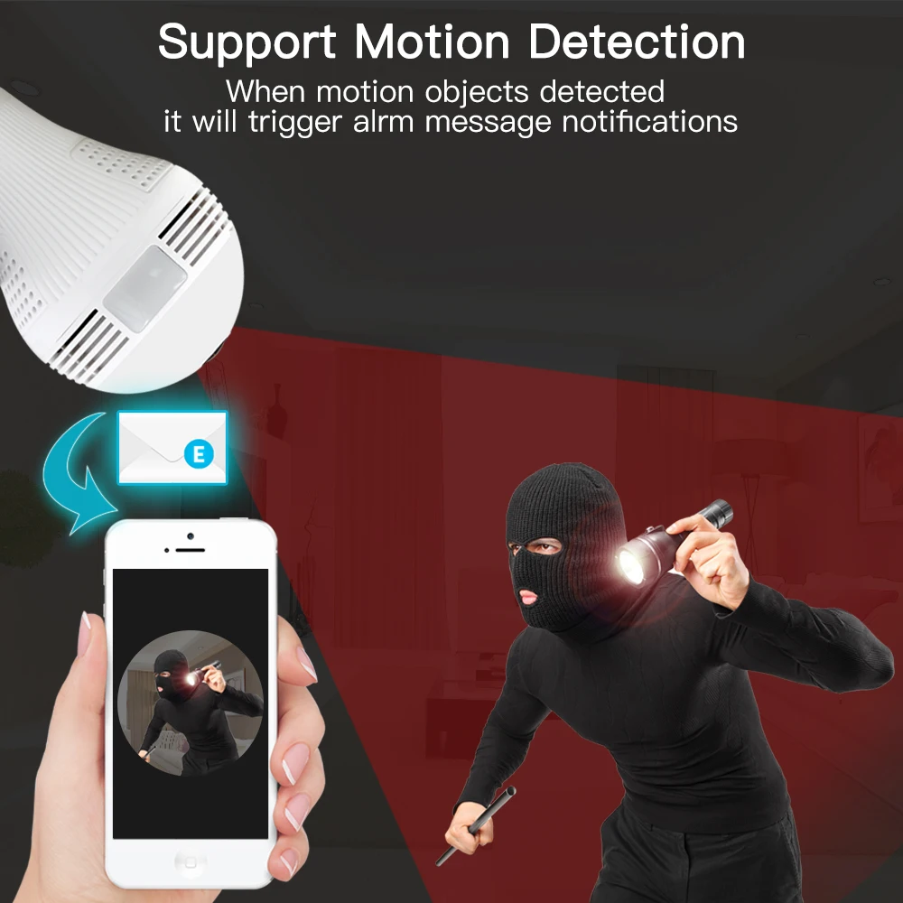 Bulb Lamp Wireless IP Wifi HD Panoramic Fish Eye Home Security Surveillance CCTV Camera 360 Degree Support TF Card | Безопасность и