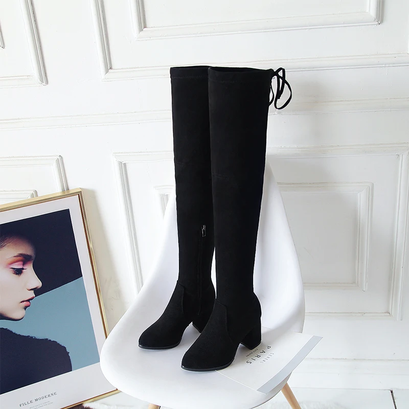 2018 г. новые модные зимние женские ботинки пикантные черные теплые с острым носком