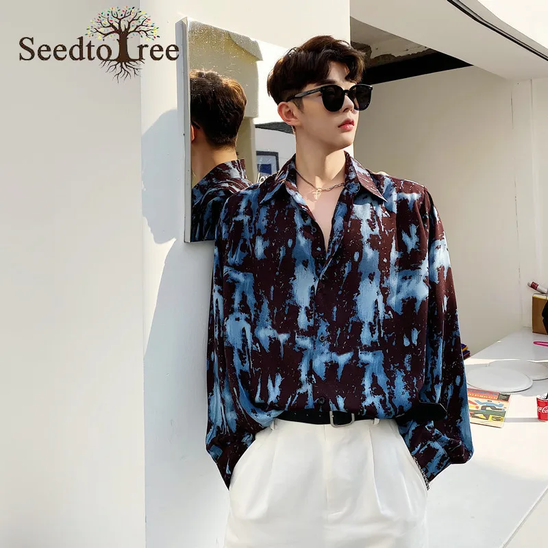 

Korean Fashion INS Men's Color Contrast Loose Single Breasted Casual Long Sleeved Shirt Couples Shirts