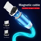 Свечение светодиодного освещения зарядный Магнитный кабель с разъемом USB Type-C Магнитный кабель передачи данных Micro-USB кабели для iPhone 12 11 Huawei Samsung S21 S20