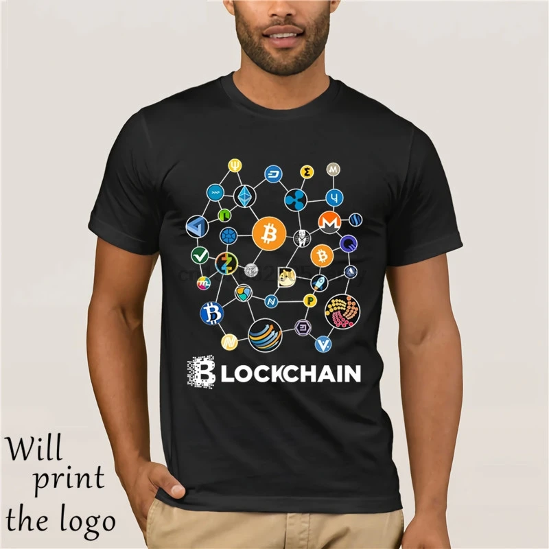 Блокчейн криптовалюты Биткоин пульсация Peercoin Qura Factom Футболка мужская 100% хлопок