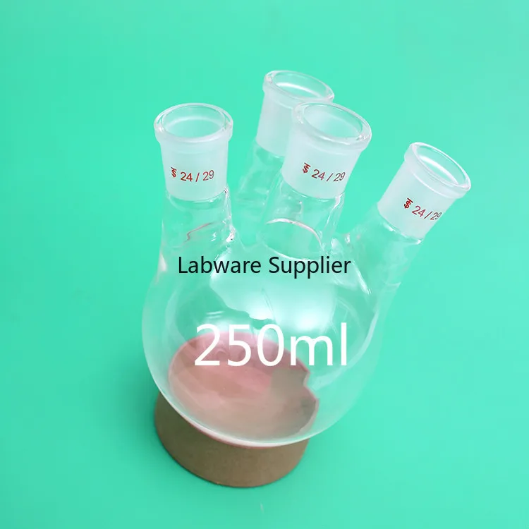 

250ml Round Bottom 4-neck glass flask with OBLIGUE NECKS, Four Necks Flask boling bottle with selectable Caliber