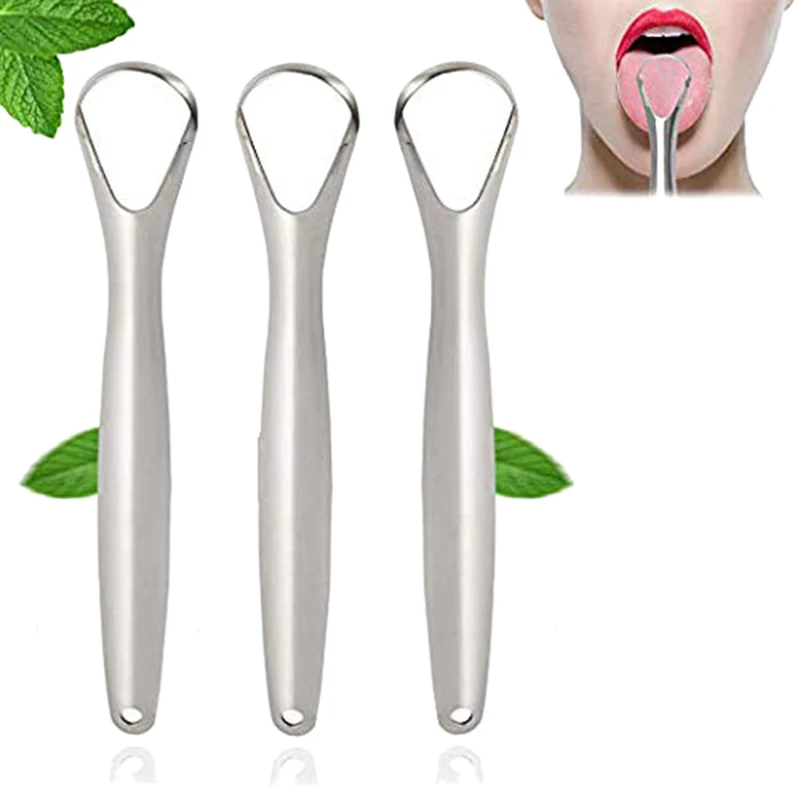 

Tongue Scraper Cleaner Grade Stainless Steel (Pack Of 3) - Tongue Cleaner For Adults, Kids, Men And Women -Bad Breath With BPA-F