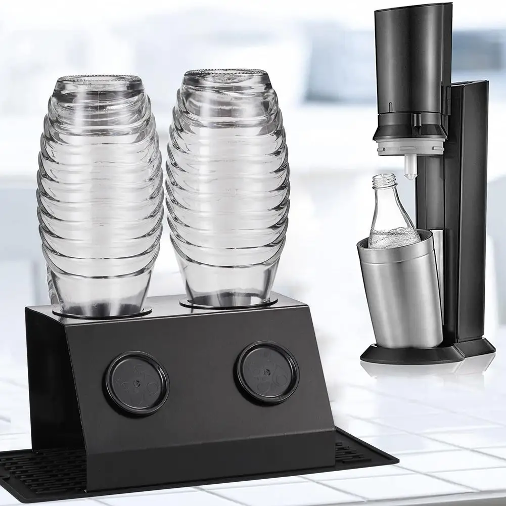 

2 Hole Draining Rack Soda Bottles With Bottle Brush Stainless Steel Rack Drip Tray For Beverages Dry Faster Edge Protection