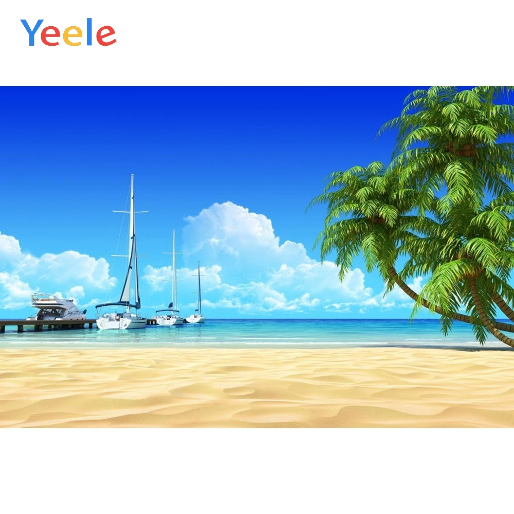 

Yeele Summer Seaside Palm Tree Sky Ship Scenery Photographic Background Custom Vinyl Photography Backdrops For Photo Studio