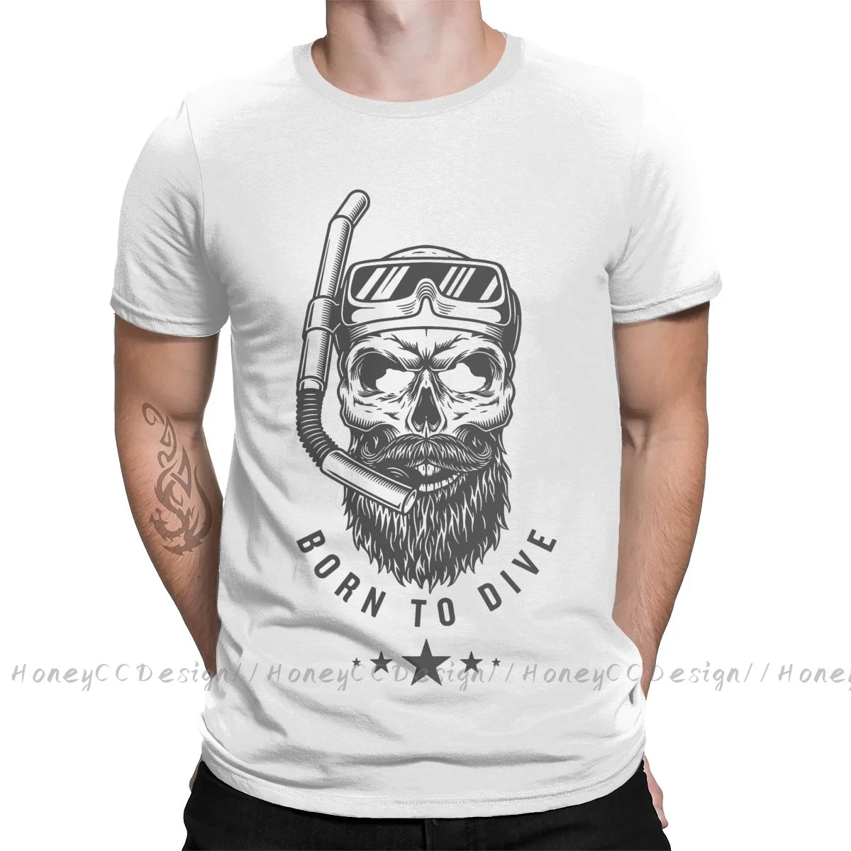 Scuba Diver skull Print Cotton T-Shirt Camiseta Hombre Born To Dive, Scuba Diving Team For Men Fashion Streetwear Shirt Gift