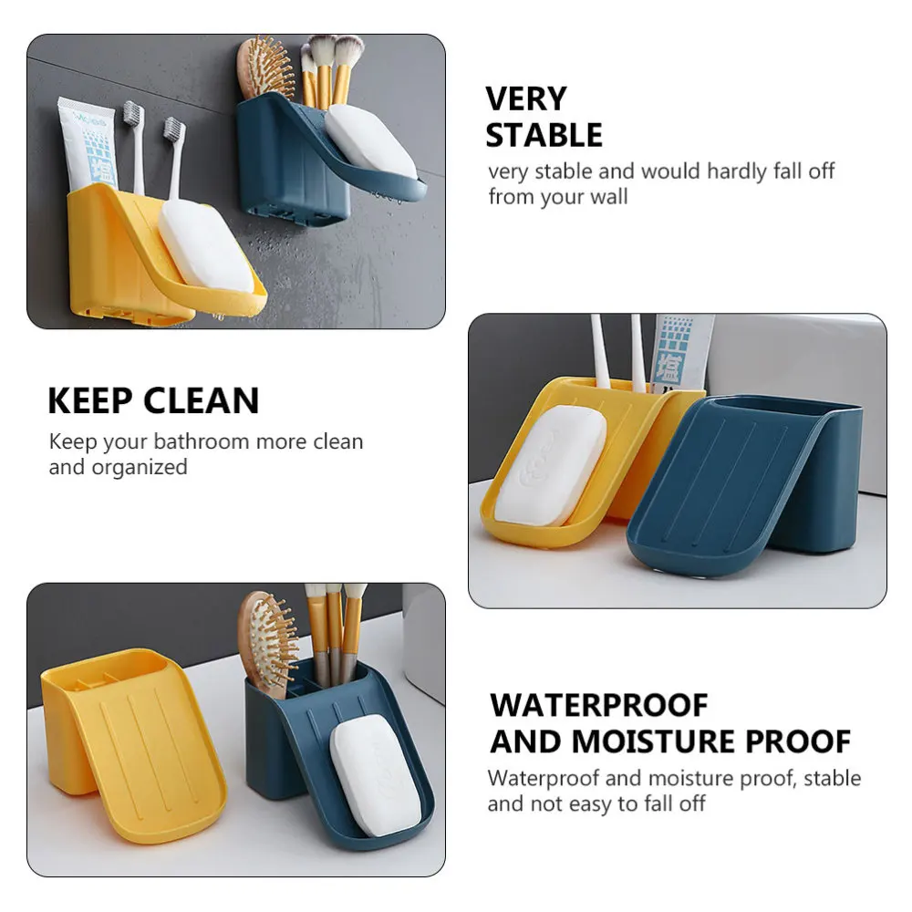 

4Pcs Soap Box Brush Storage Box Wall Hanging Storage Shelf Bathroom Accessory