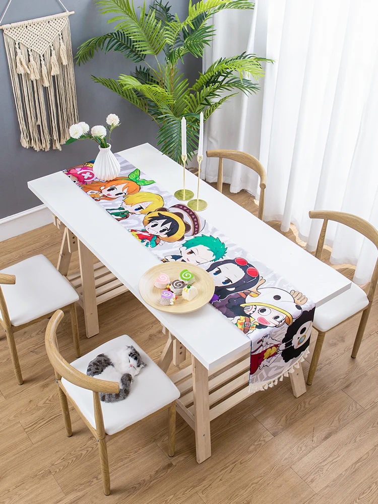 

Personality anime one piece table runner waterproof cartoon Japanese-style printing bed flag tassel edge TV cabinet cover cloth