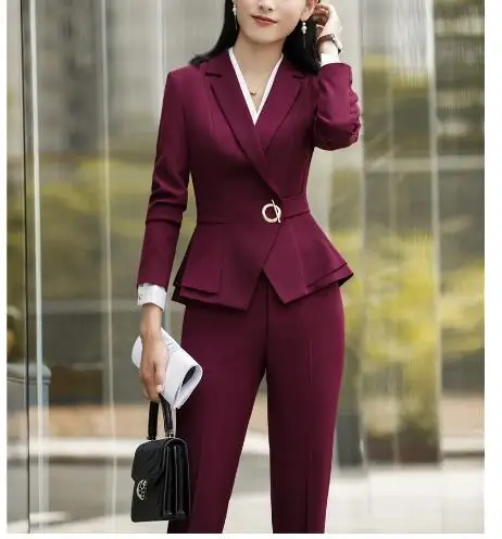 Модная винная форма дизайнерские брючные костюмы с топом и брюками комплекты для