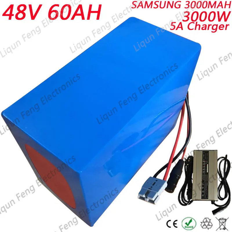 Нет налога 48V 60AH литиевая батарея электрического велосипеда 3000W использовать samsung сотовый с 50A BMS и 5A зарядное устройство литий-ионный скутер аккумулятор