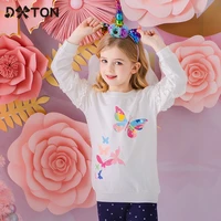 dxton long sleeve girls t shirts children ruffles t shirts butterfly flower print kids tops toddler sweatshirt winter clothing