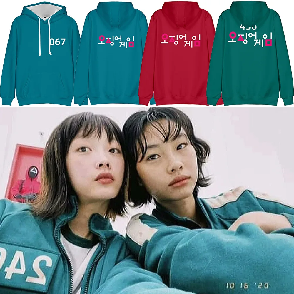 

Game Costumes 456 Hoodie Korean Game Letter Print Sweatshirt Green 2021 Women Casual Long Sleeve 067 Jackets Harajuku Autumn