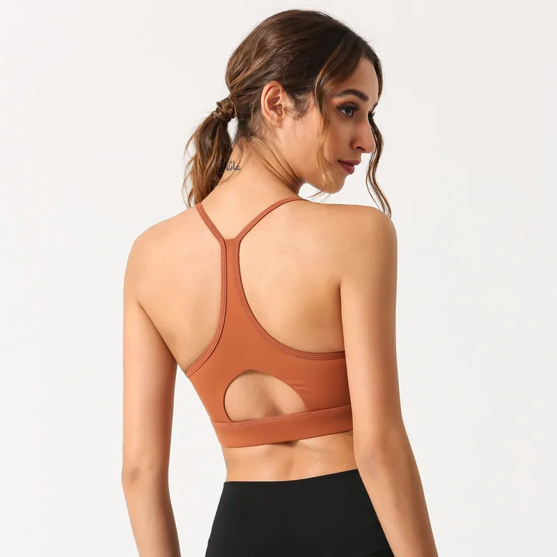 

New Sexy Fitness Women Yoga Bra High Impact Padded Running Bra Shockproof Push Up Sports Bra Hollow Out Athletic Underwear Tops