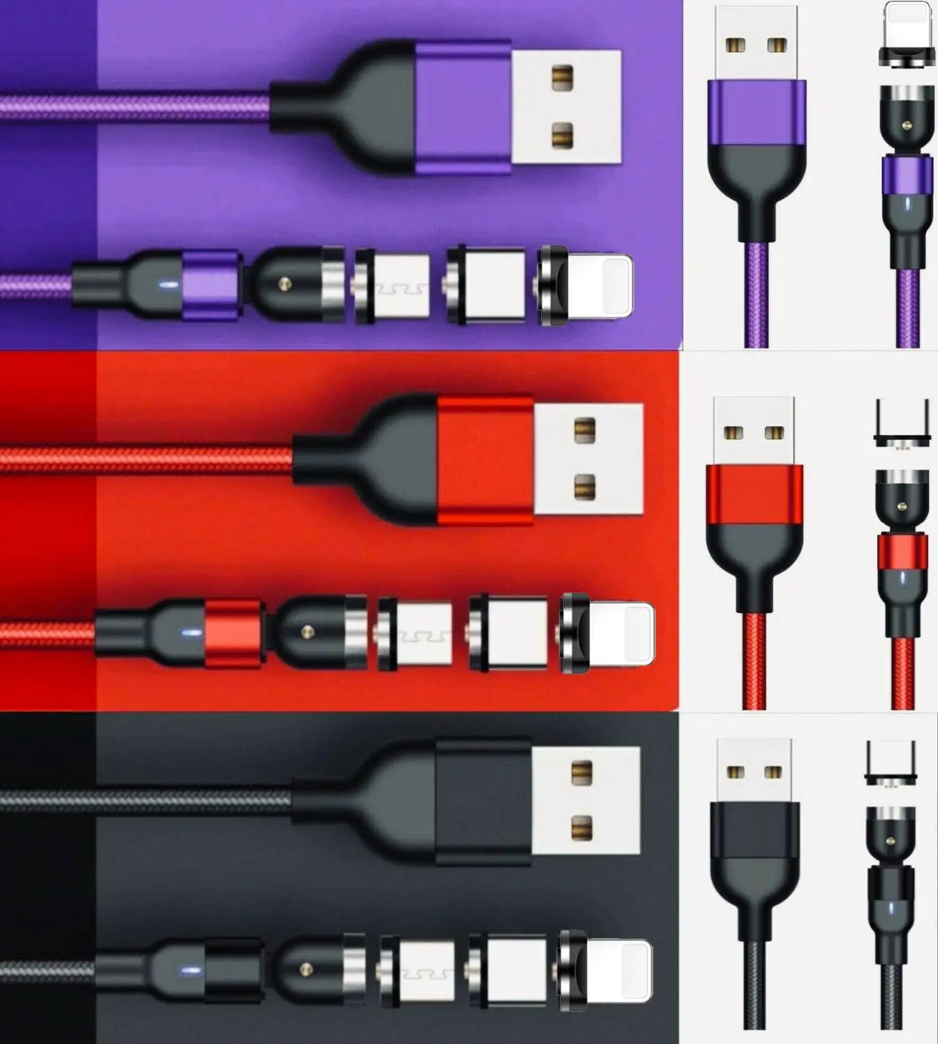 Магнитный кабель UGI 3 в 1 для быстрой зарядки на 540 ° IOS USB C Micro Android аксессуары